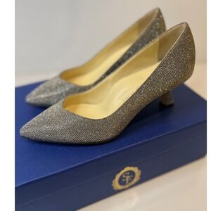 Sarah Flint Pumps Metallic Silver Pointed Toe Heels Classic Party